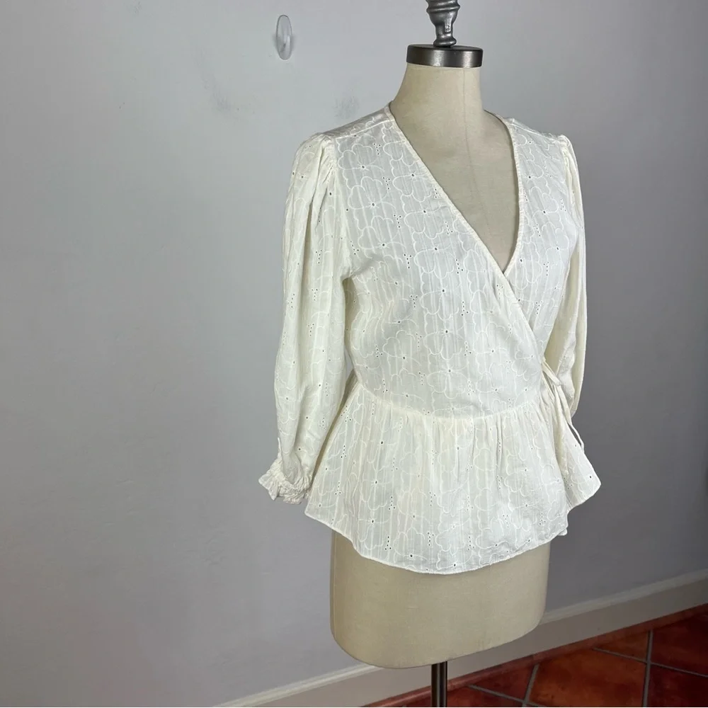 Madewell White Eyelet Wrap Peplum Blouse